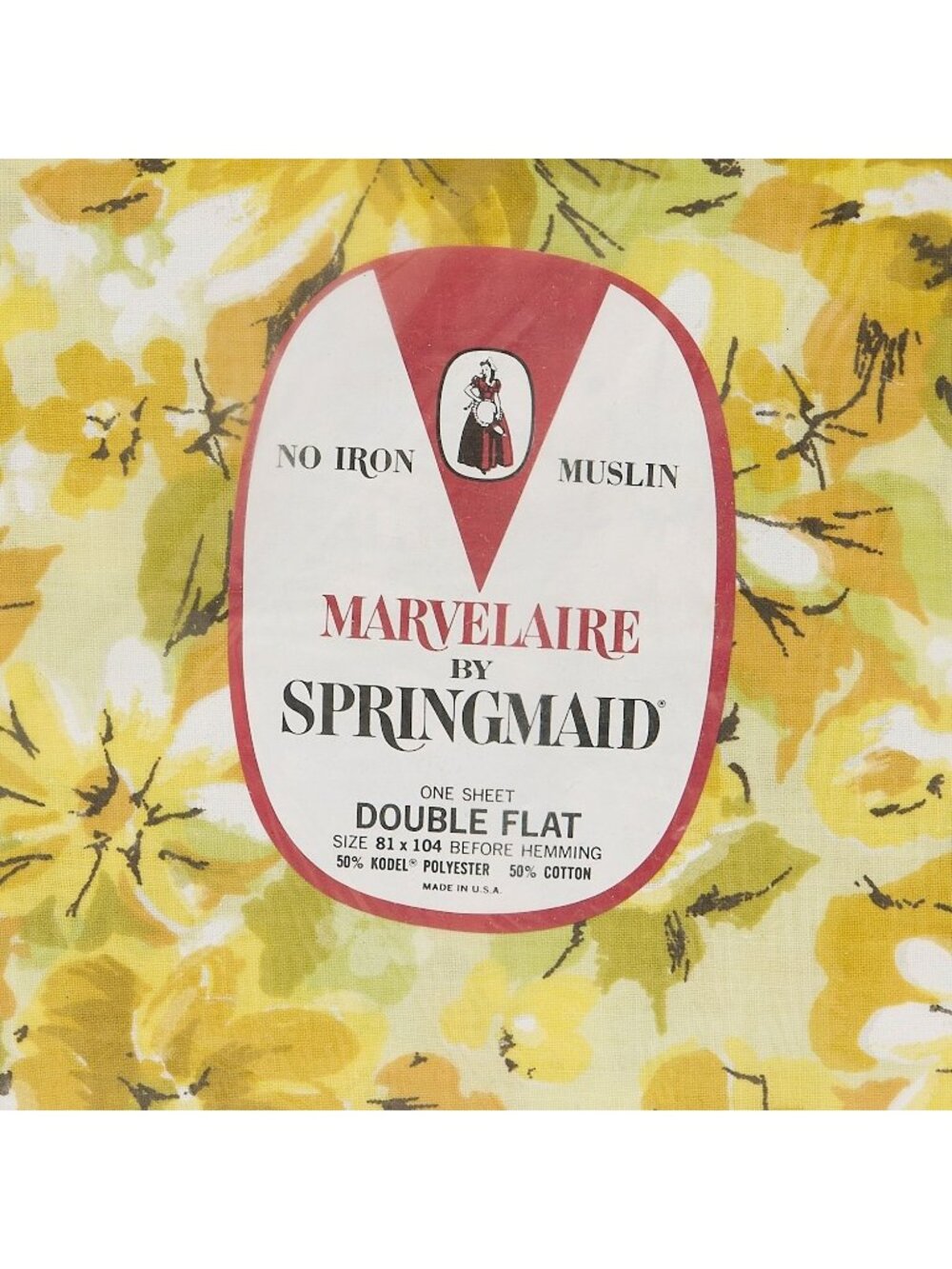 Springmaid Marvelaire Flat Sheet Double Moon Flower Yellow New Vintage 70s
